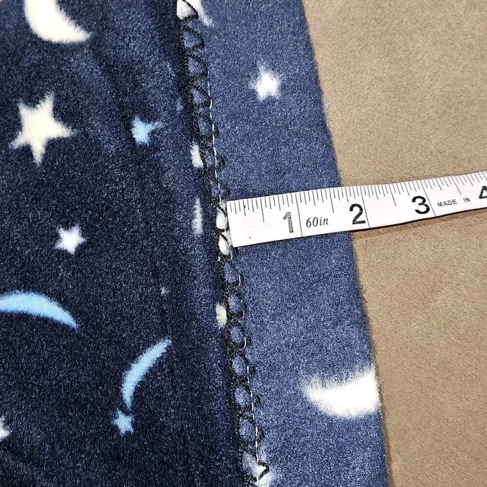 Blue White Yellow Moon Stars Fleece Blanket / Window Cover Drape 50x57 READ